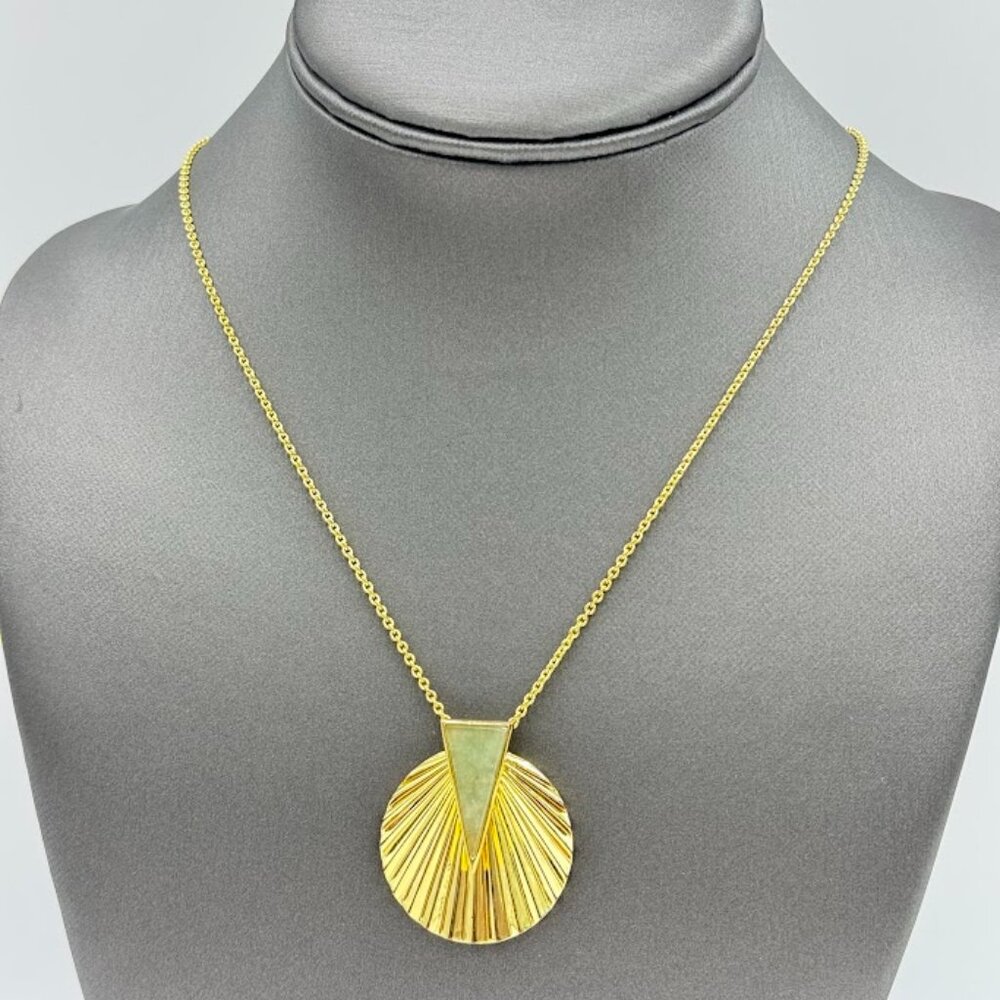 Jade of Yesteryear Sterling Silver Goldclad Green Jade Sunburst Pendant Necklace